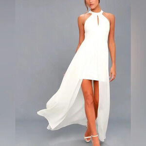 Lulu’s My Beloved Cream Lace Halter Short to Maxi Dress XS flowing NWT SOLD OUT